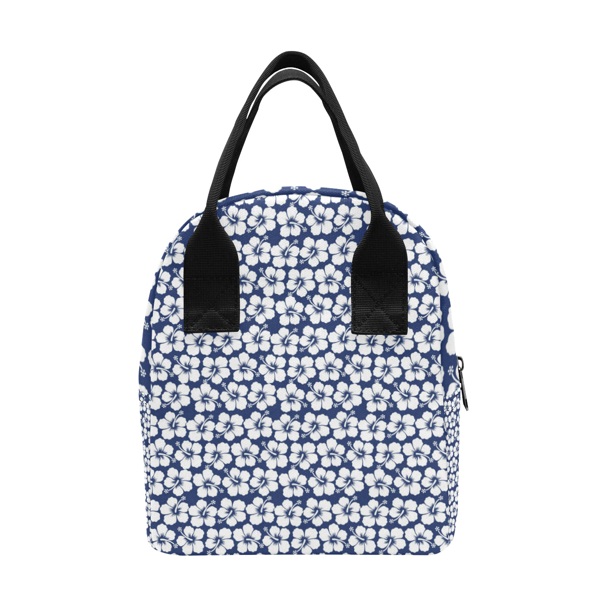 Hibiscus Blue Hawaiian Flower Pattern Insulated Lunch Bag
