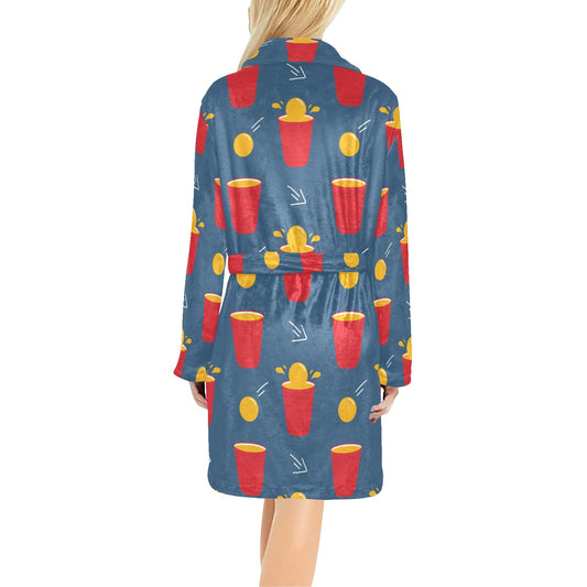 Beer Pong Pattern Print Design 02 Women's Fleece Robe