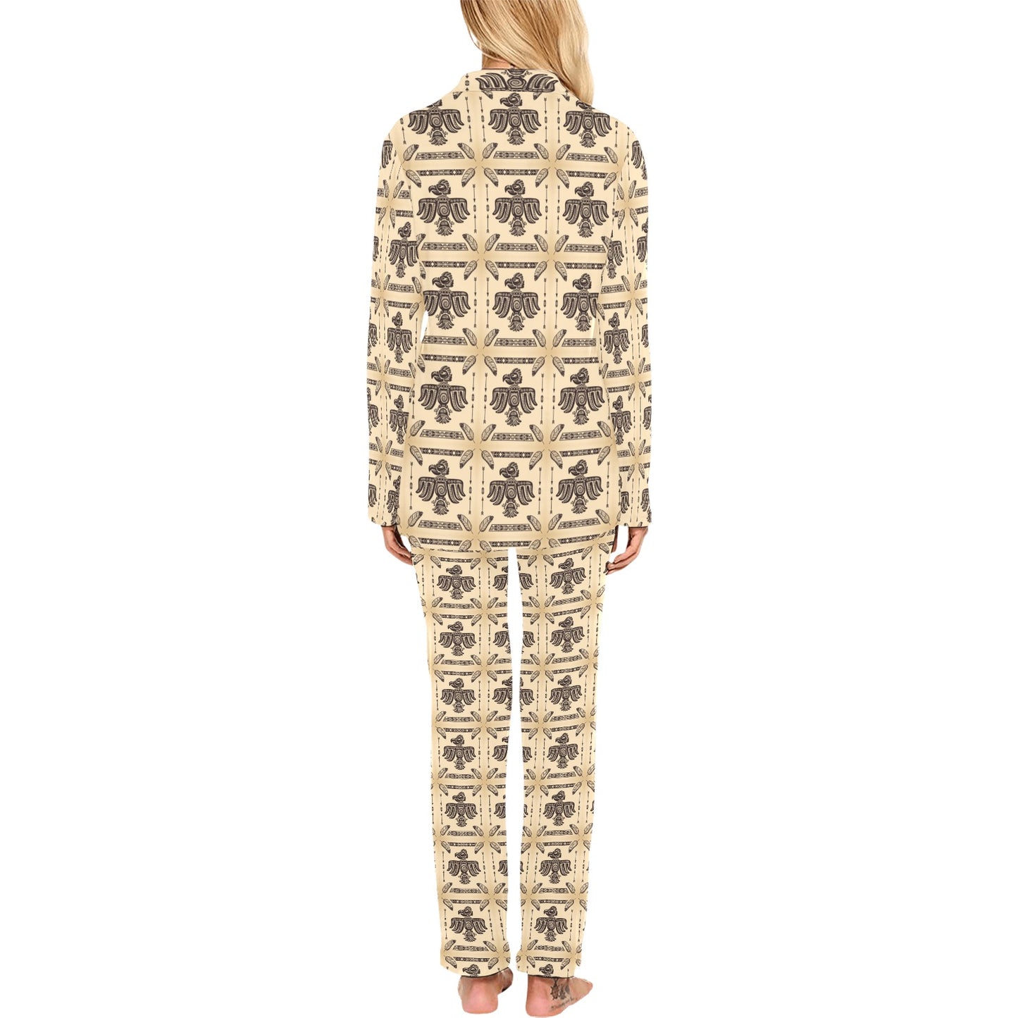 Native American Themed Design Print Women's Long Pajama Set