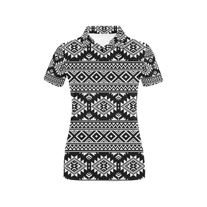 Aztec Black White Print Pattern Women's Polo Shirt