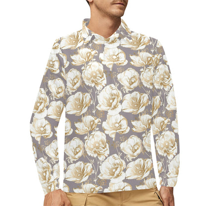 Anemone Pattern Print Design AM05 Long Sleeve Polo Shirt For Men's