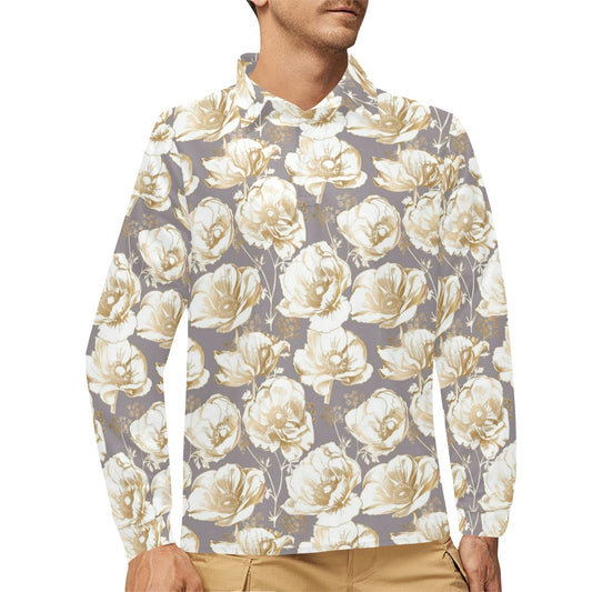 Anemone Pattern Print Design AM05 Long Sleeve Polo Shirt For Men's