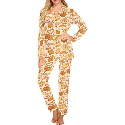 Bread Pattern Print Design 01 Women's Long Pajama Set