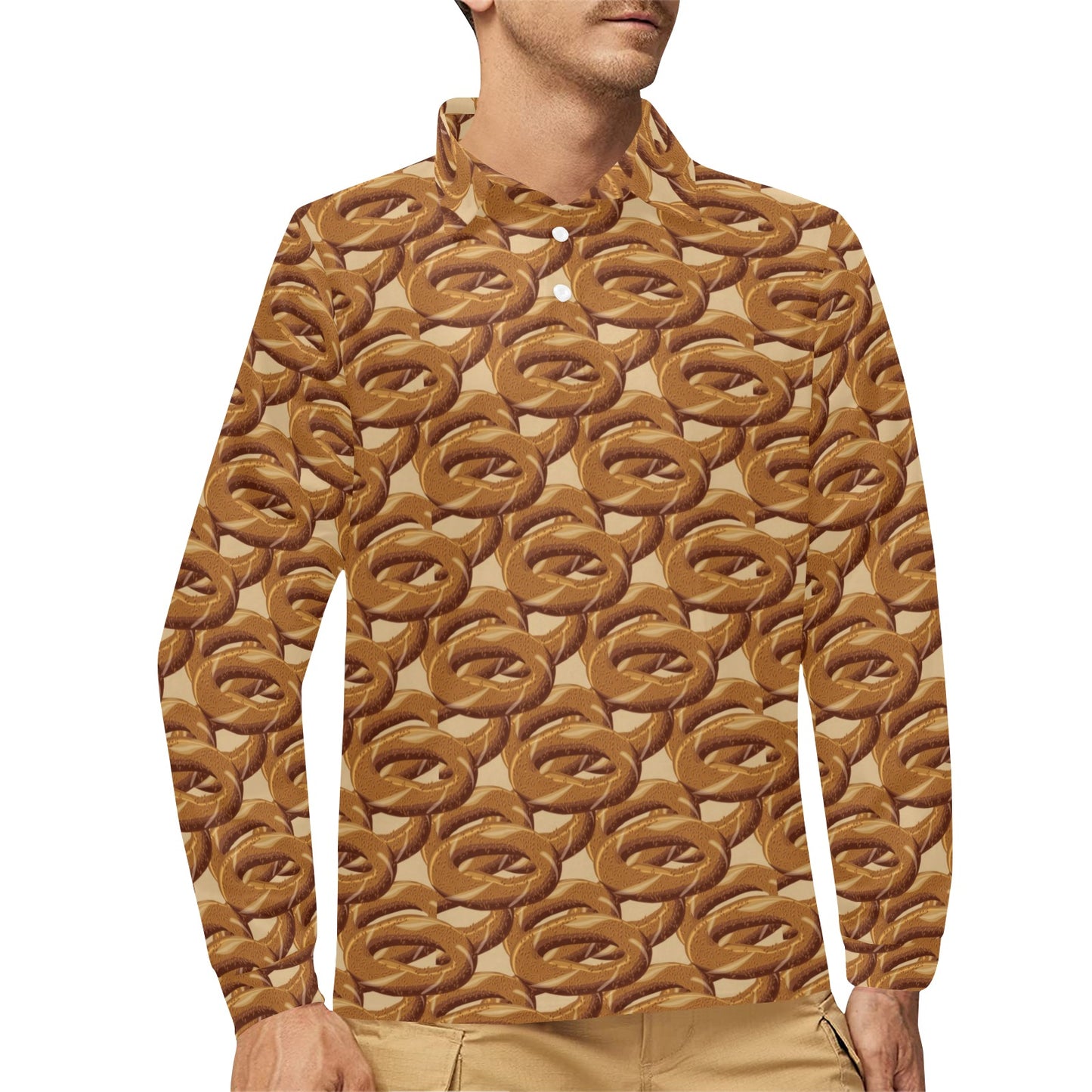 Bagel Pattern Print Design 02 Long Sleeve Polo Shirt For Men's