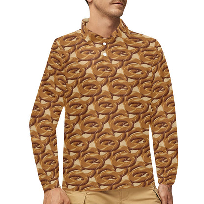 Bagel Pattern Print Design 02 Long Sleeve Polo Shirt For Men's