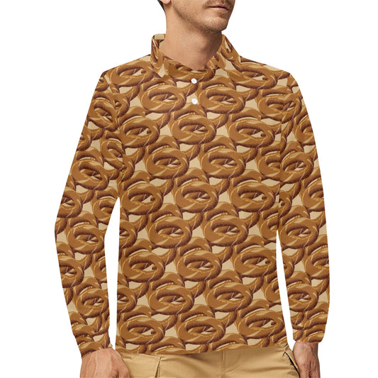 Bagel Pattern Print Design 02 Long Sleeve Polo Shirt For Men's