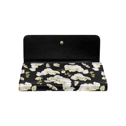 Orchid White Pattern Print Design OR011 Women's Trifold Wallet