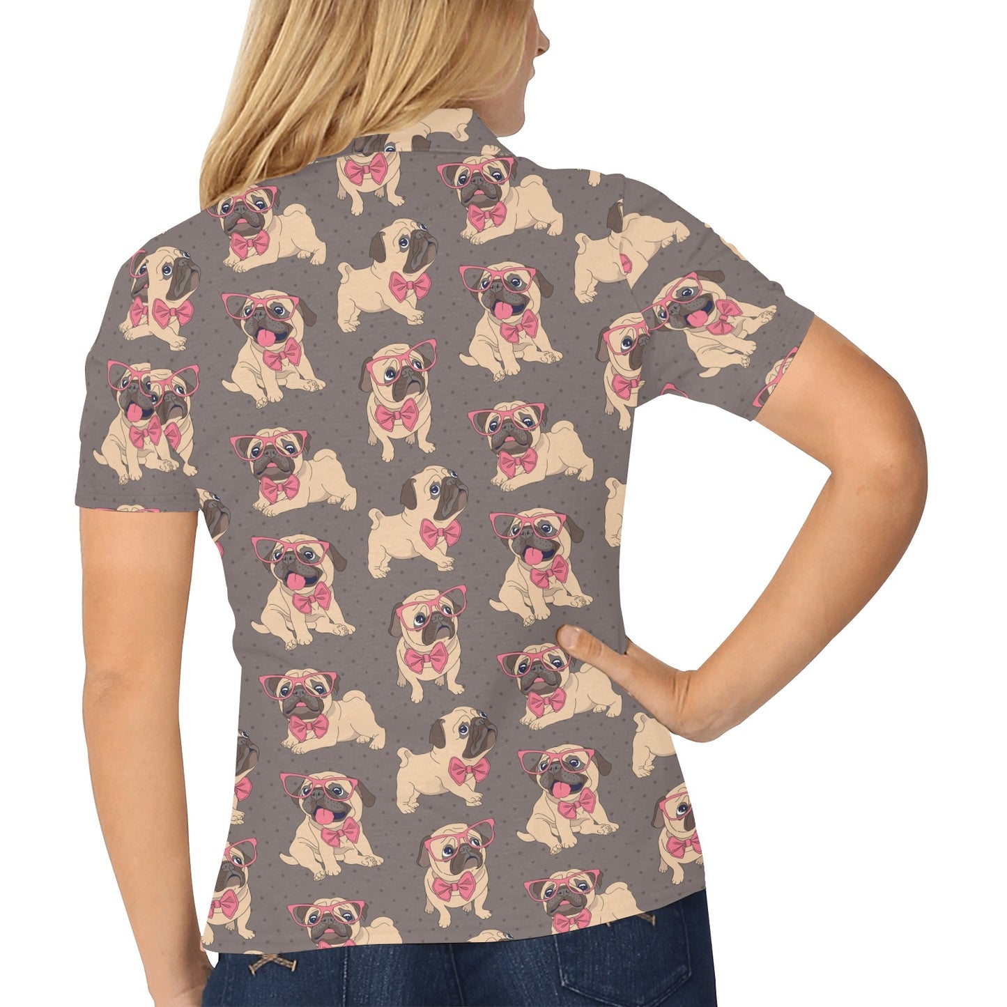 Pug Pattern Print Design A05 Women's Polo Shirt