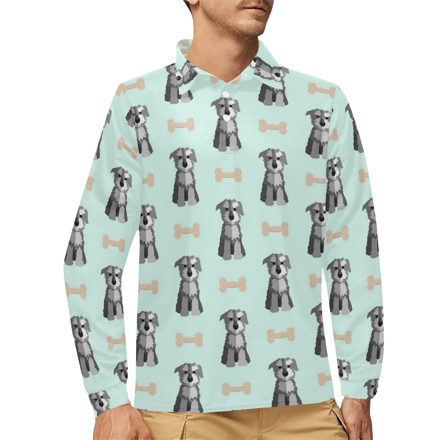 Schnauzers Pattern Print Design A03 Long Sleeve Polo Shirt For Men's