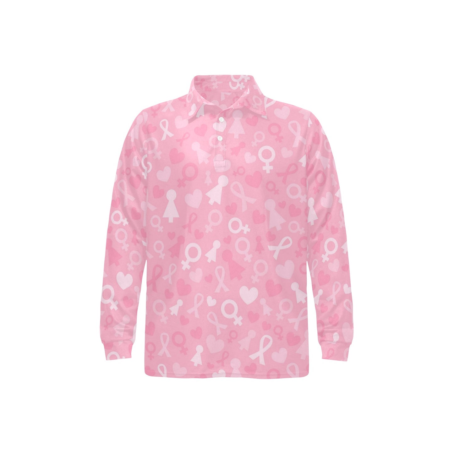 Breast cancer Pattern Print Design 01 Long Sleeve Polo Shirt For Men's