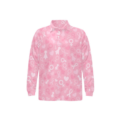 Breast cancer Pattern Print Design 01 Long Sleeve Polo Shirt For Men's