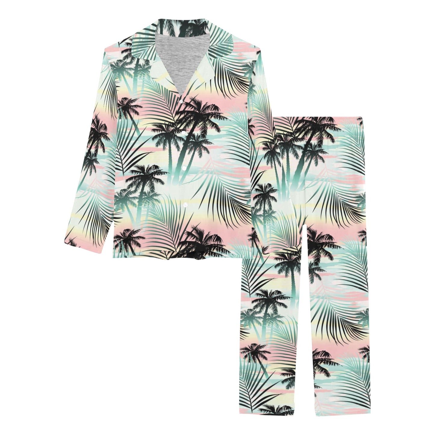 Palm Tree Pattern Print Design A03 Women's Long Pajama Set
