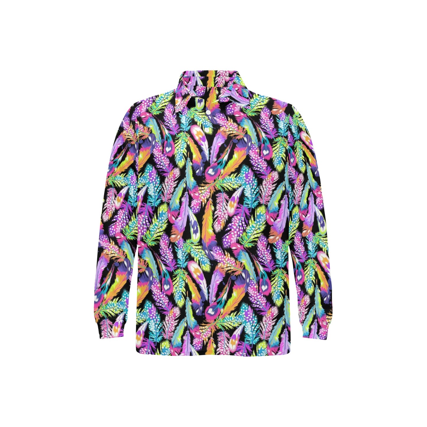 Neon Feather Pattern Print Design A02 Long Sleeve Polo Shirt For Men's