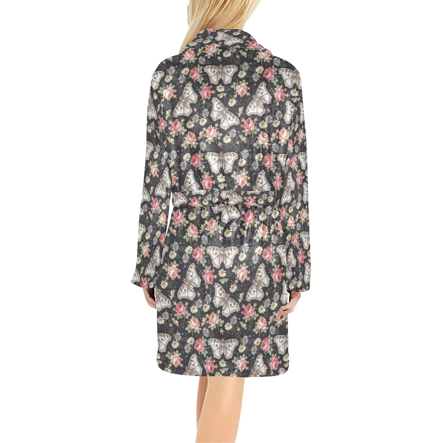 Butterfly Flower Pattern Print Design 07 Women's Fleece Robe