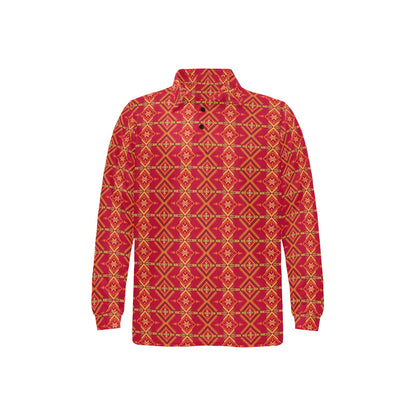 Southwest Aztec Design Themed Print Long Sleeve Polo Shirt For Men's