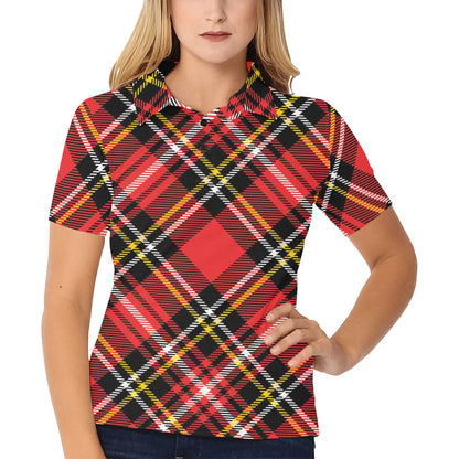 Plaid Red Pattern Print Design A03 Women's Polo Shirt