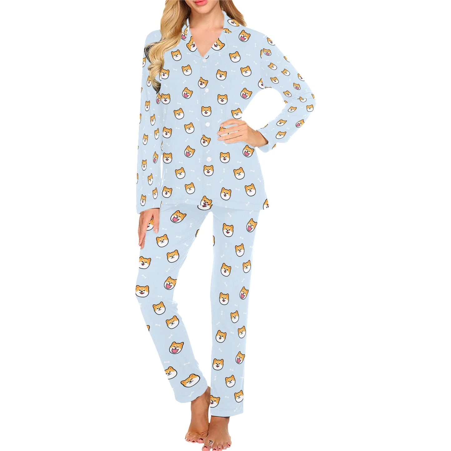 Shiba Inu Print Design LKS3012 Women's Long Pajama Set