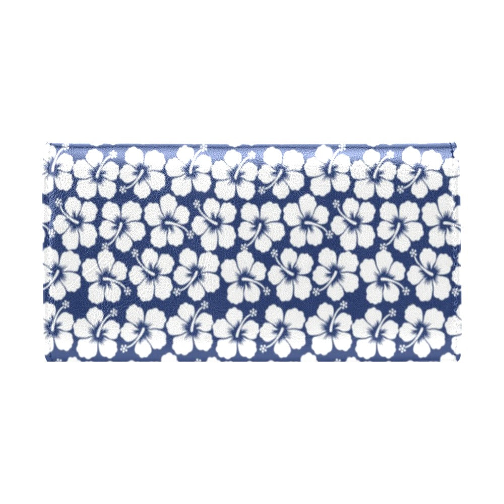 Hibiscus Blue Hawaiian Flower Pattern Women's Trifold Wallet