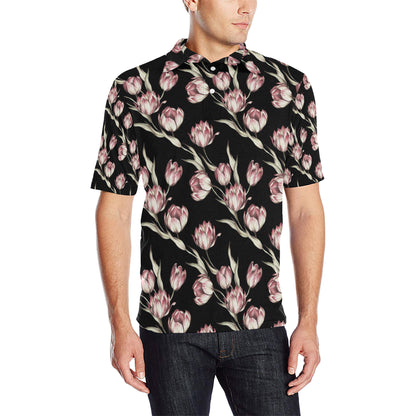 Tulip Pink Pattern Print Design TP02 Men Polo Shirt