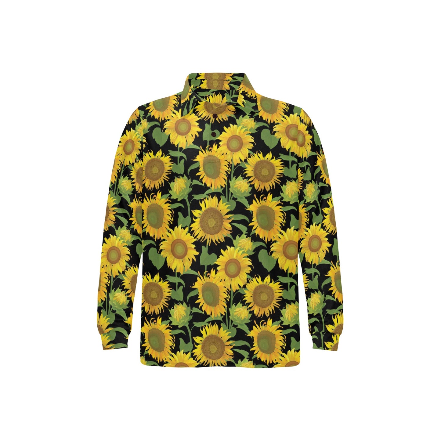 Sunflower Print Design LKS302 Long Sleeve Polo Shirt For Men's