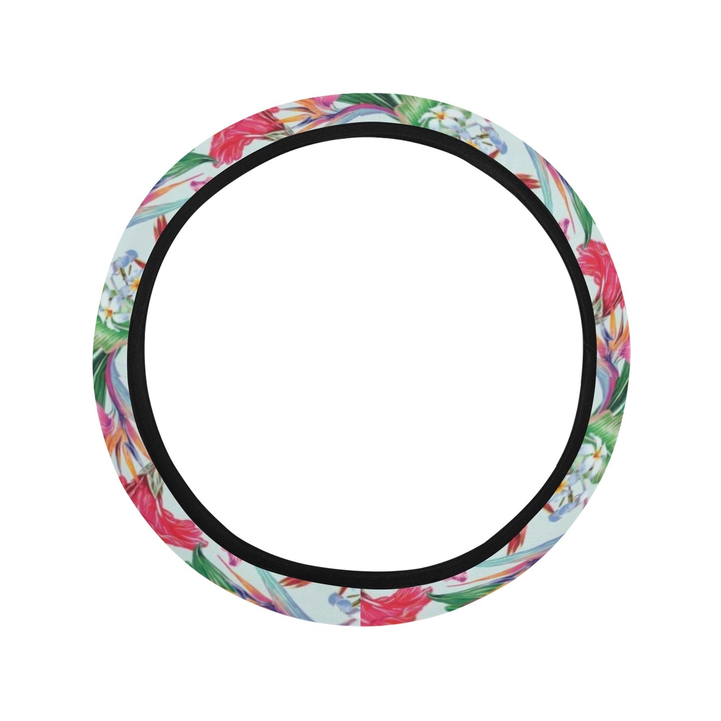 Tropical Flower Print Design LKS304 Steering Wheel Cover with Elastic Edge