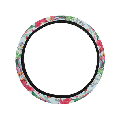 Tropical Flower Print Design LKS304 Steering Wheel Cover with Elastic Edge
