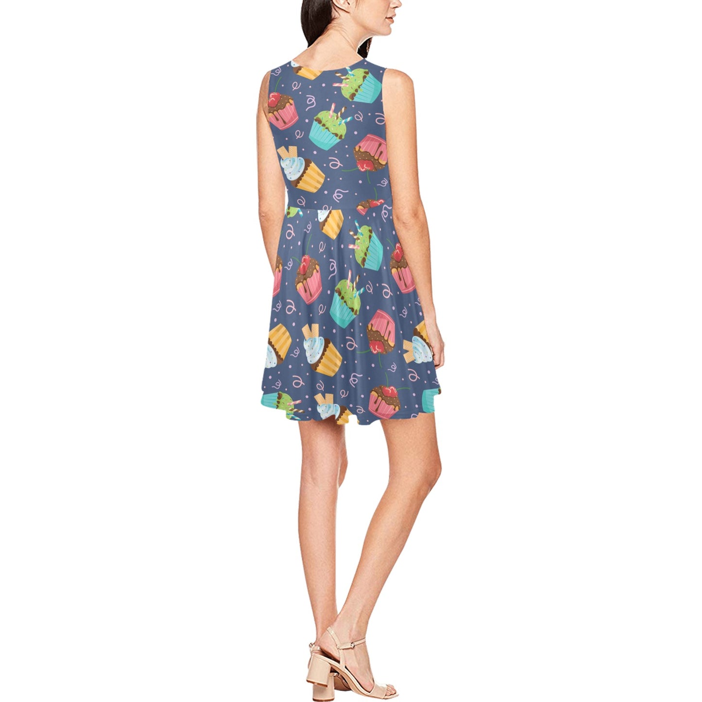 Cupcake Pattern Print Design 02 Sleeveless Dress