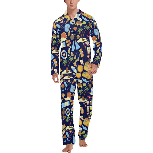 Beach Themed Pattern Print Design 04 Men's Long Pajama Set