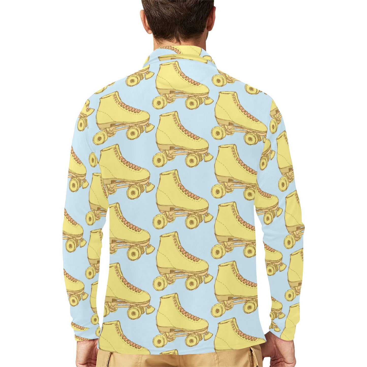 Roller skate Pattern Print Design A03 Long Sleeve Polo Shirt For Men's