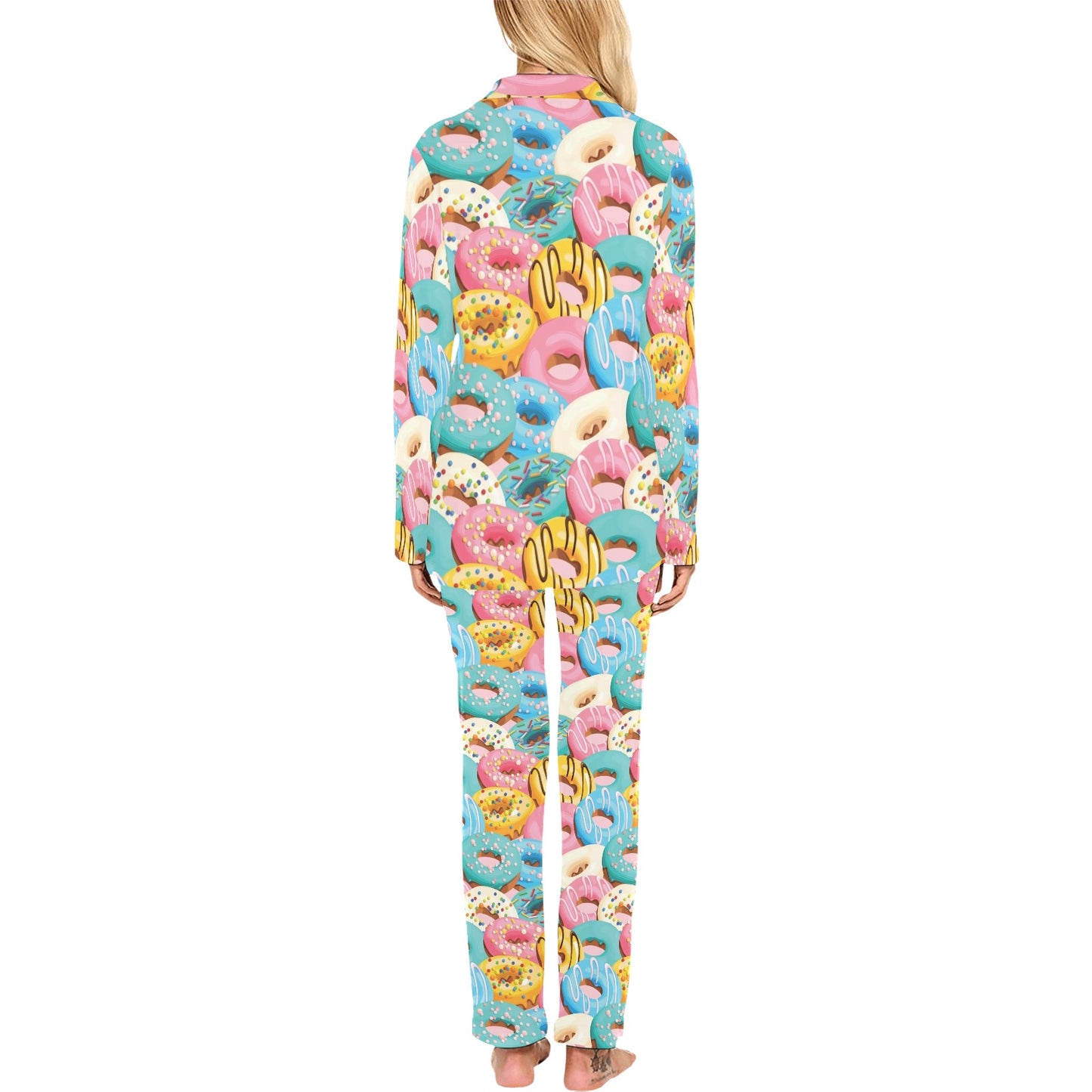 Donut Pattern Print Design DN01 Women's Long Pajama Set