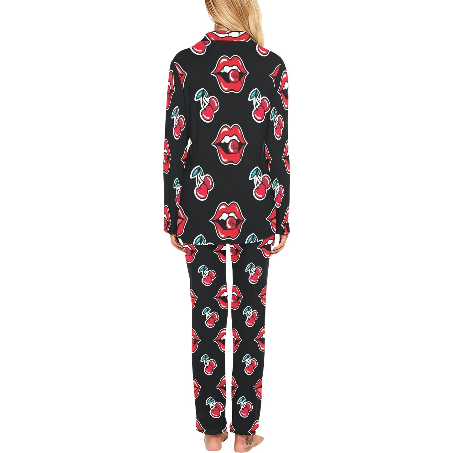 Cherry Pattern Print Design CH04 Women's Long Pajama Set