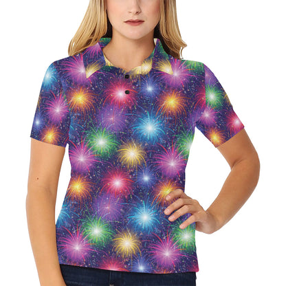 Firework Colorful Print Design LKS301 Women's Polo Shirt