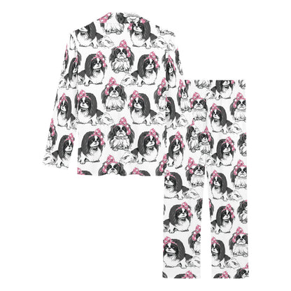 Japanese Chin Pattern Print Design 01 Women's Long Pajama Set