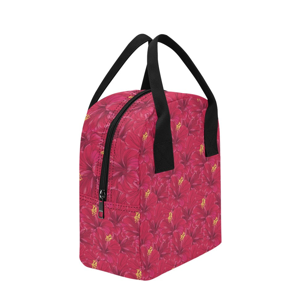 Hibiscus Red Pattern Print LKS308 Insulated Lunch Bag