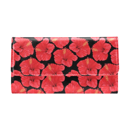 Hibiscus Red Pattern Print Design LKS306 Women's Trifold Wallet