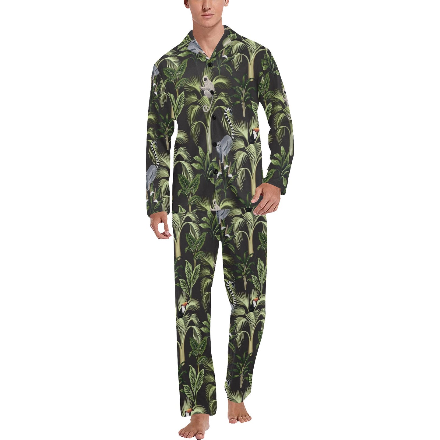 Rainforest Pattern Print Design RF05 Men's Long Pajama Set