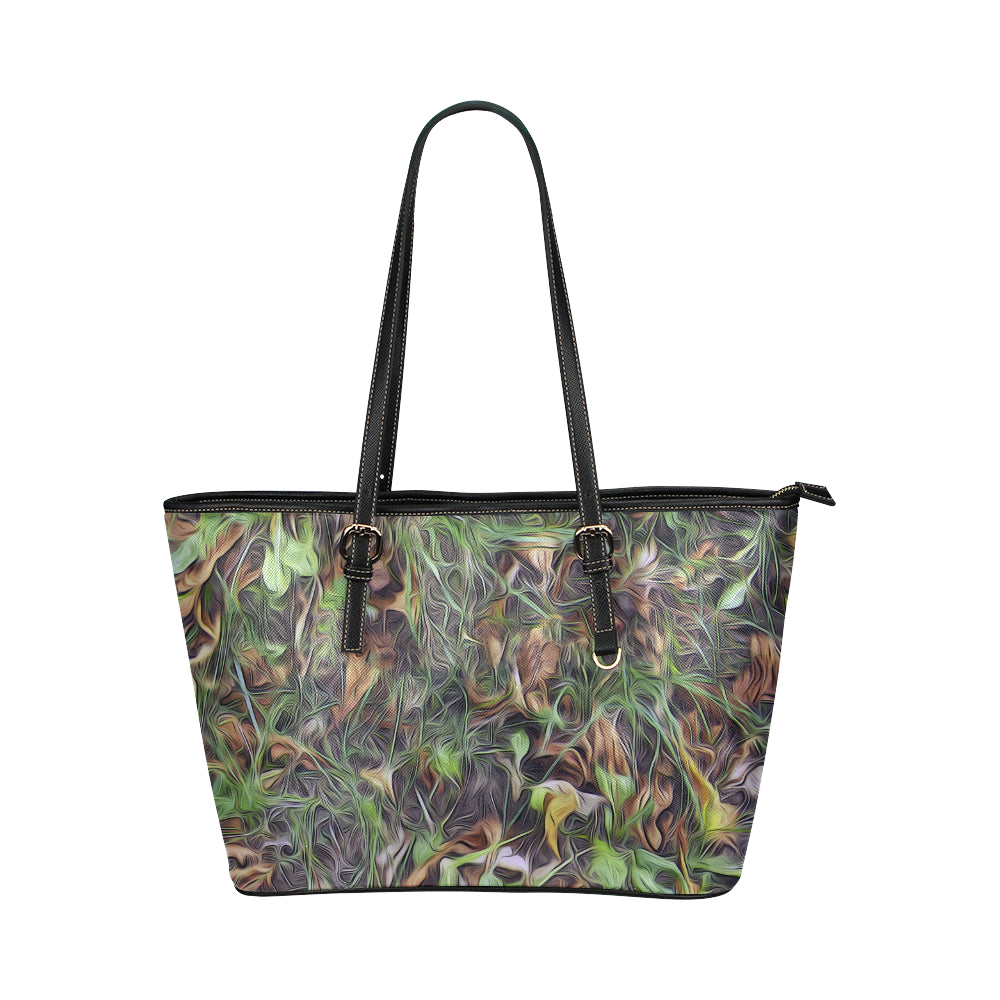 Camouflage Realistic Tree Print Leather Tote Bag