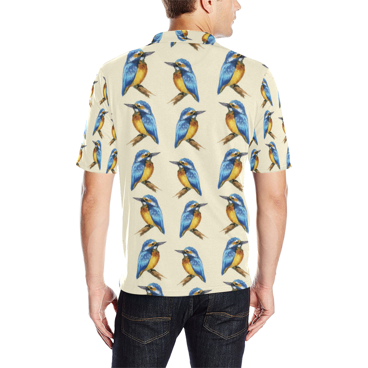 Kingfisher Pattern Print Design 01 Men Polo Shirt