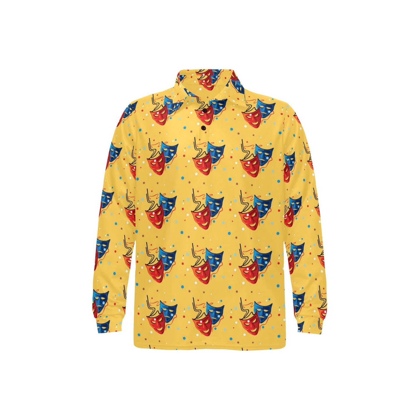 Acting Mask Pattern Print Design 02 Long Sleeve Polo Shirt For Men's