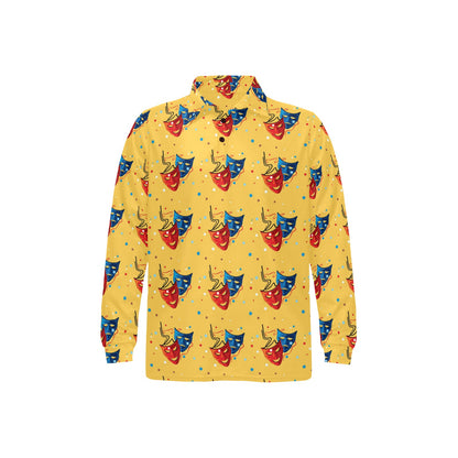 Acting Mask Pattern Print Design 02 Long Sleeve Polo Shirt For Men's