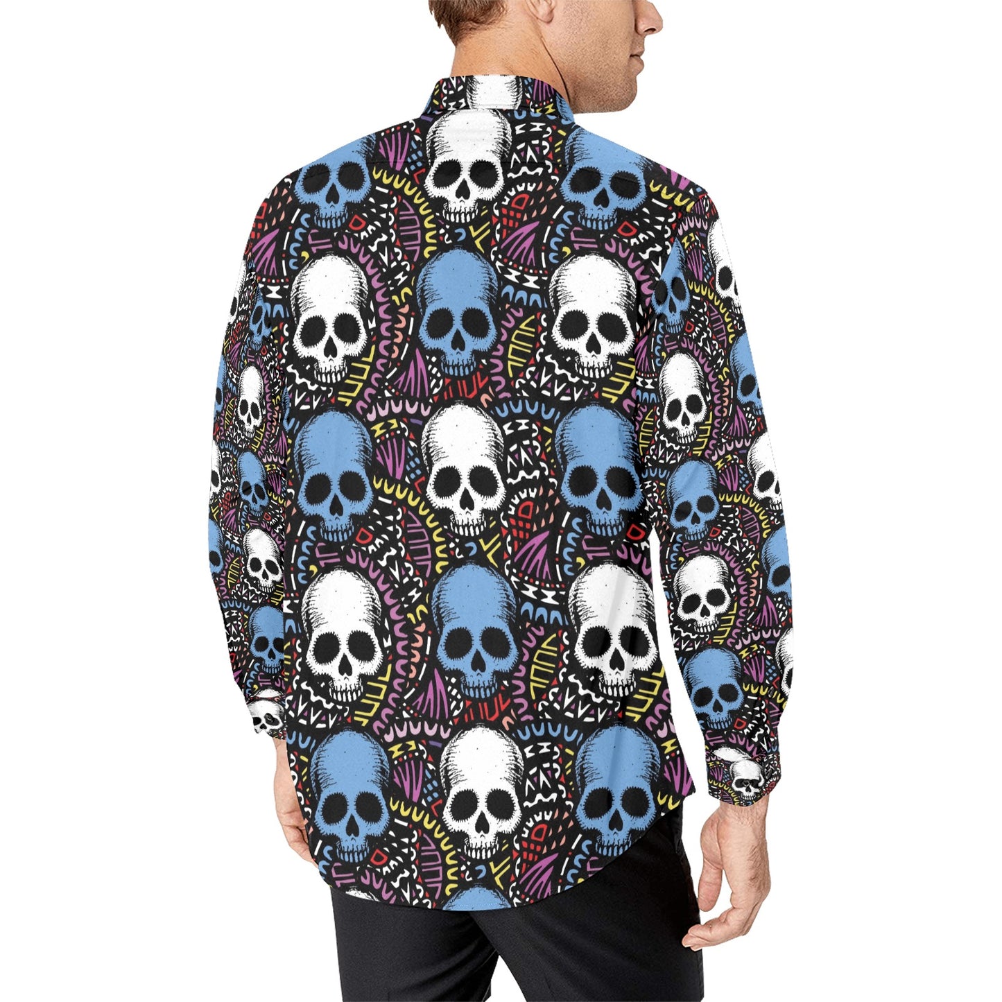 Skull Print Design LKS305 Men's Long Sleeve Dress Shirt