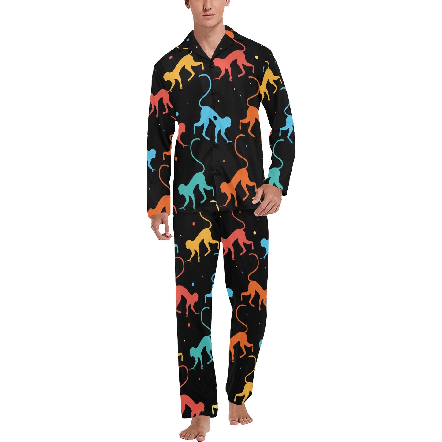 Monkey Pattern Print Design 01 Men's Long Pajama Set