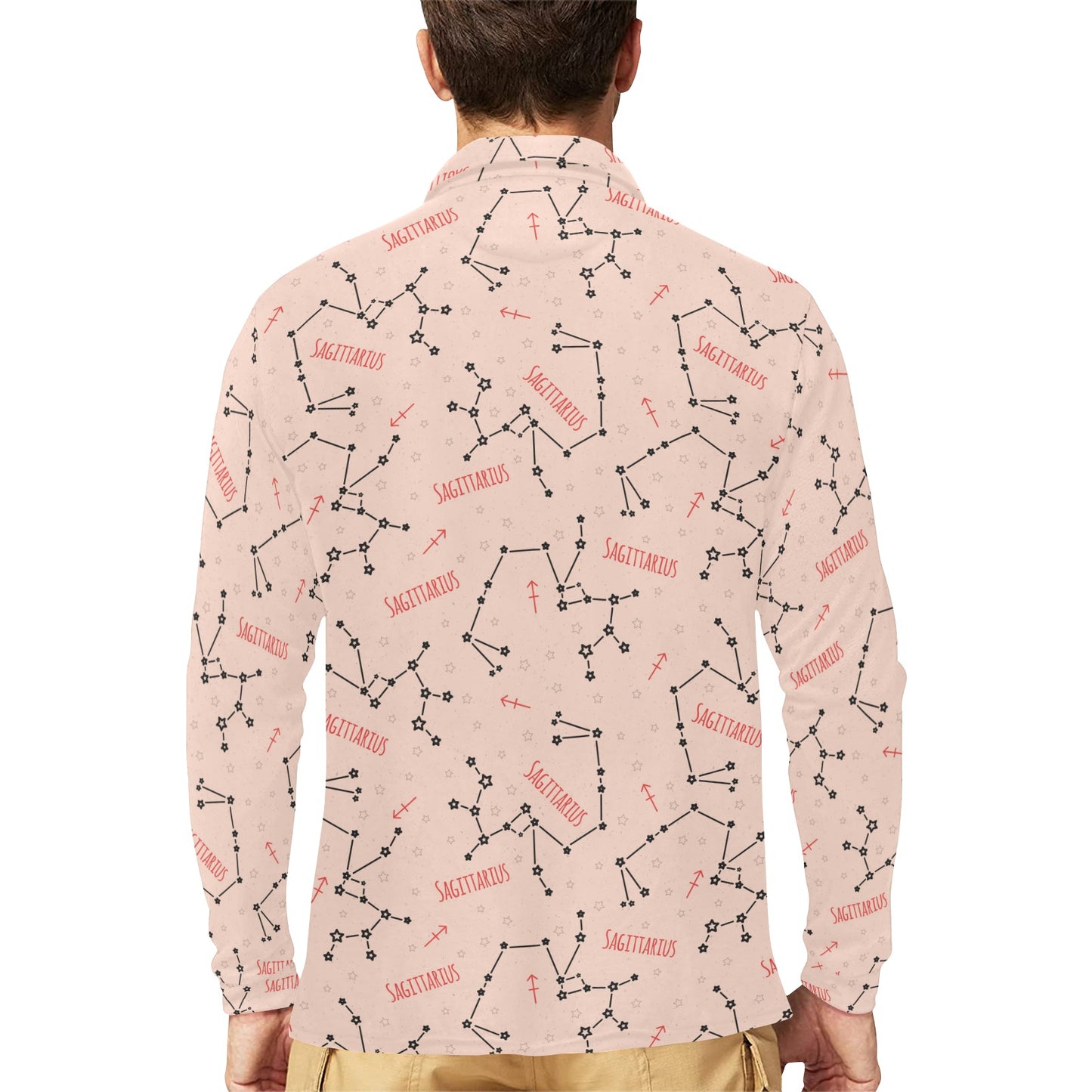 Sagittarius Star Print Design LKS302 Long Sleeve Polo Shirt For Men's
