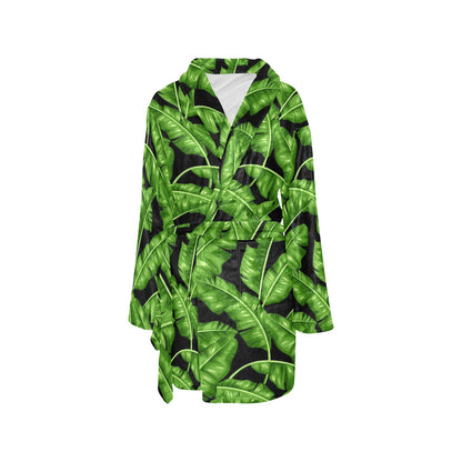 Banana Leaf Pattern Print Design BL01 Women's Fleece Robe
