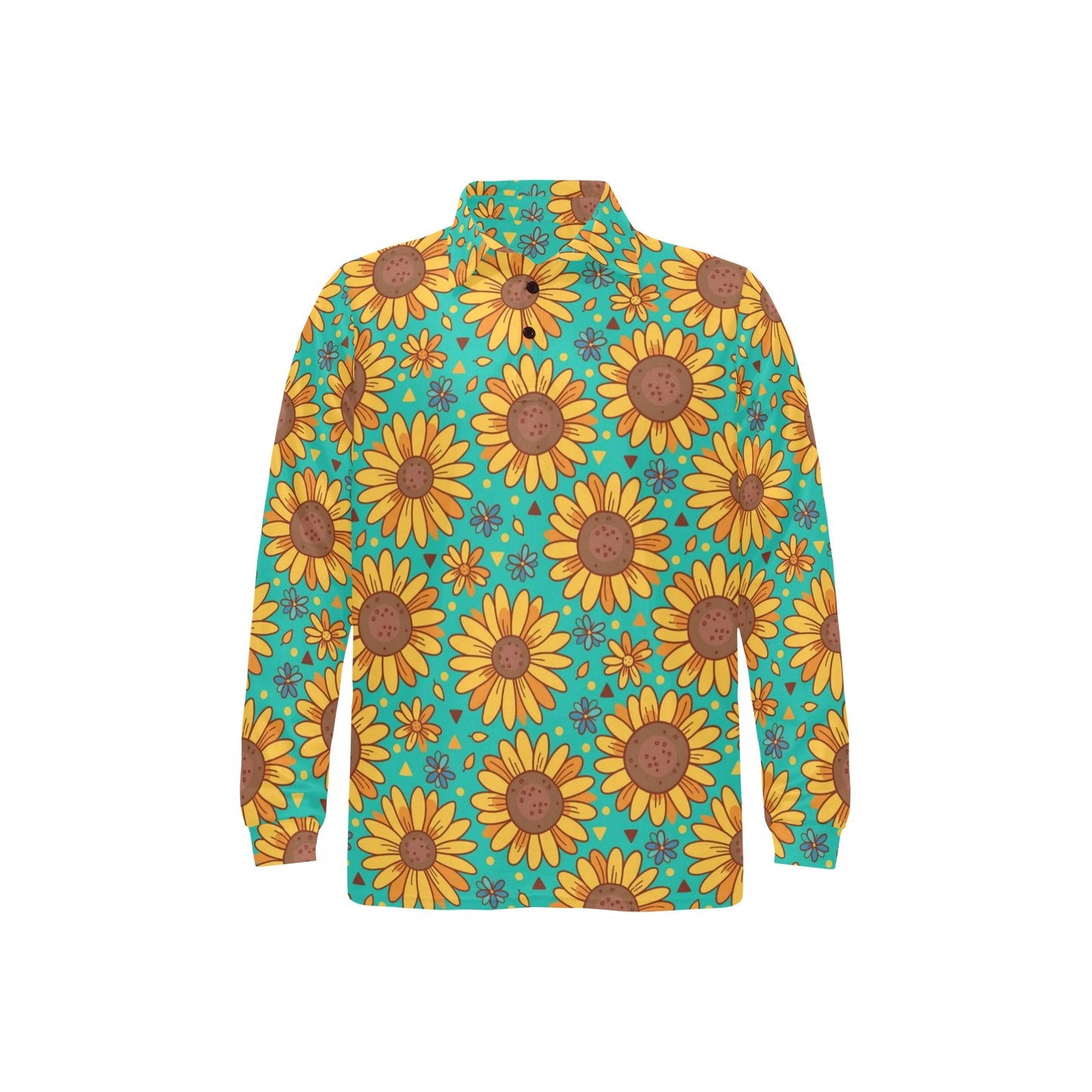Sunflower Pattern Print Design SF013 Long Sleeve Polo Shirt For Men's