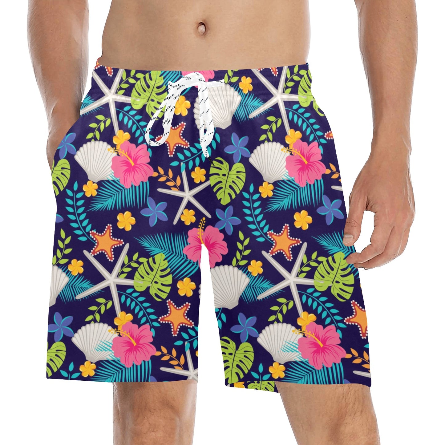 Beach Seashell Floral Theme Men's Swim Trunks Beach Shorts