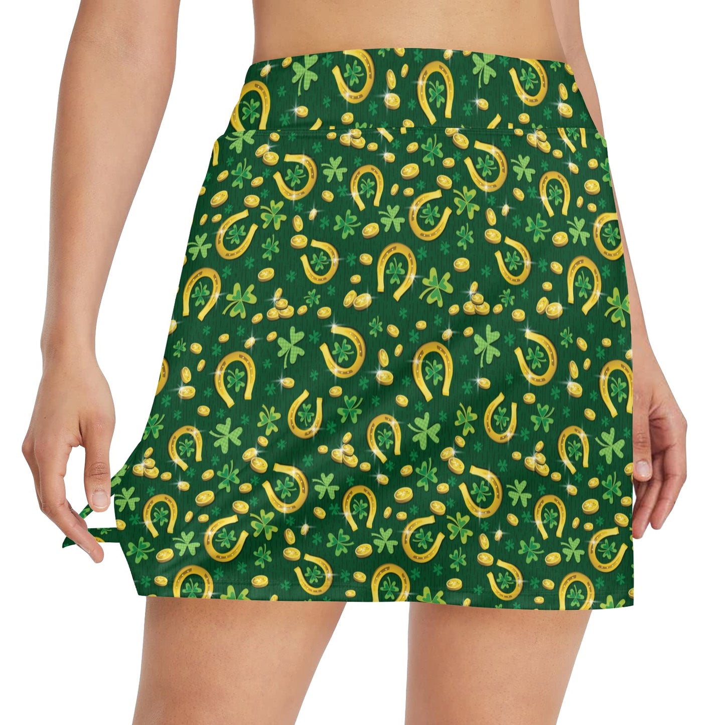 Shamrock Horse Shoes Saint Patrick's Day Print Design LKS307 17" Golf & Pickleball Skort with Pockets
