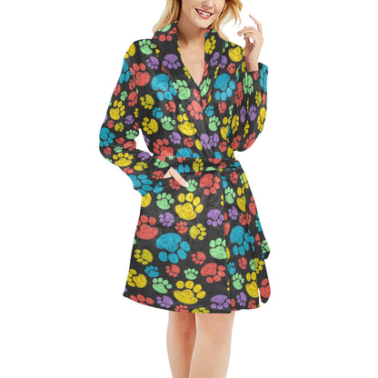 Paw Colorful Print Women's Fleece Robe