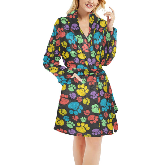 Paw Colorful Print Women's Fleece Robe