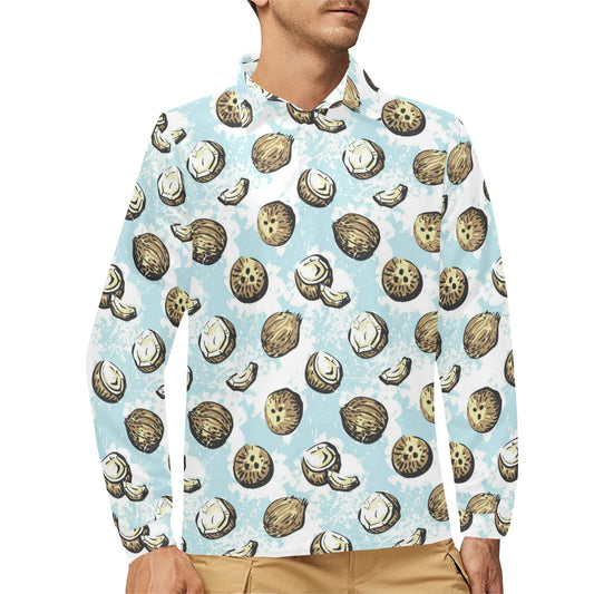 Coconut Pattern Print Design CN01 Long Sleeve Polo Shirt For Men's